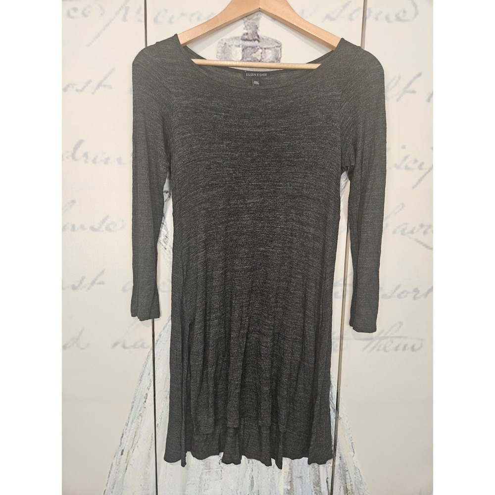 Eileen Fisher Womens XXS Charcoal Grey Viscose Long Sleeve High-Low Tunic Top
